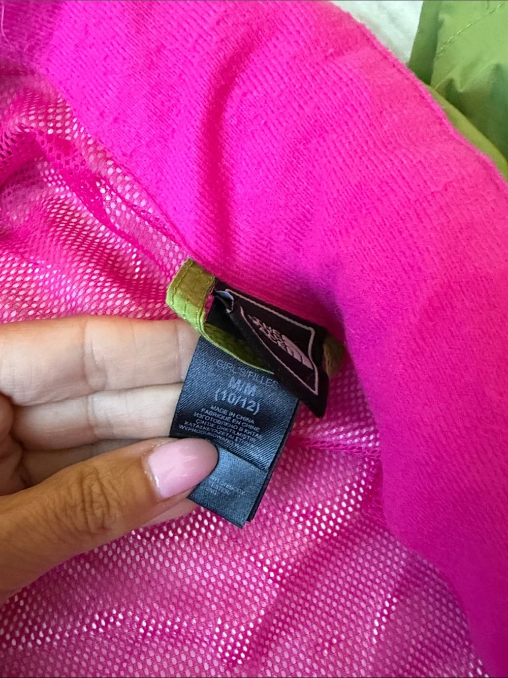 The North Face Olive Green Raincoat with Pink Lining